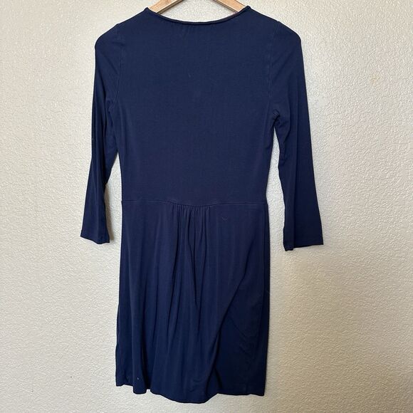 Boden Sabina Jersey Knit Navy Blue Stretch V-Neck Dress 2R US Buttons - Picture 3 of 4